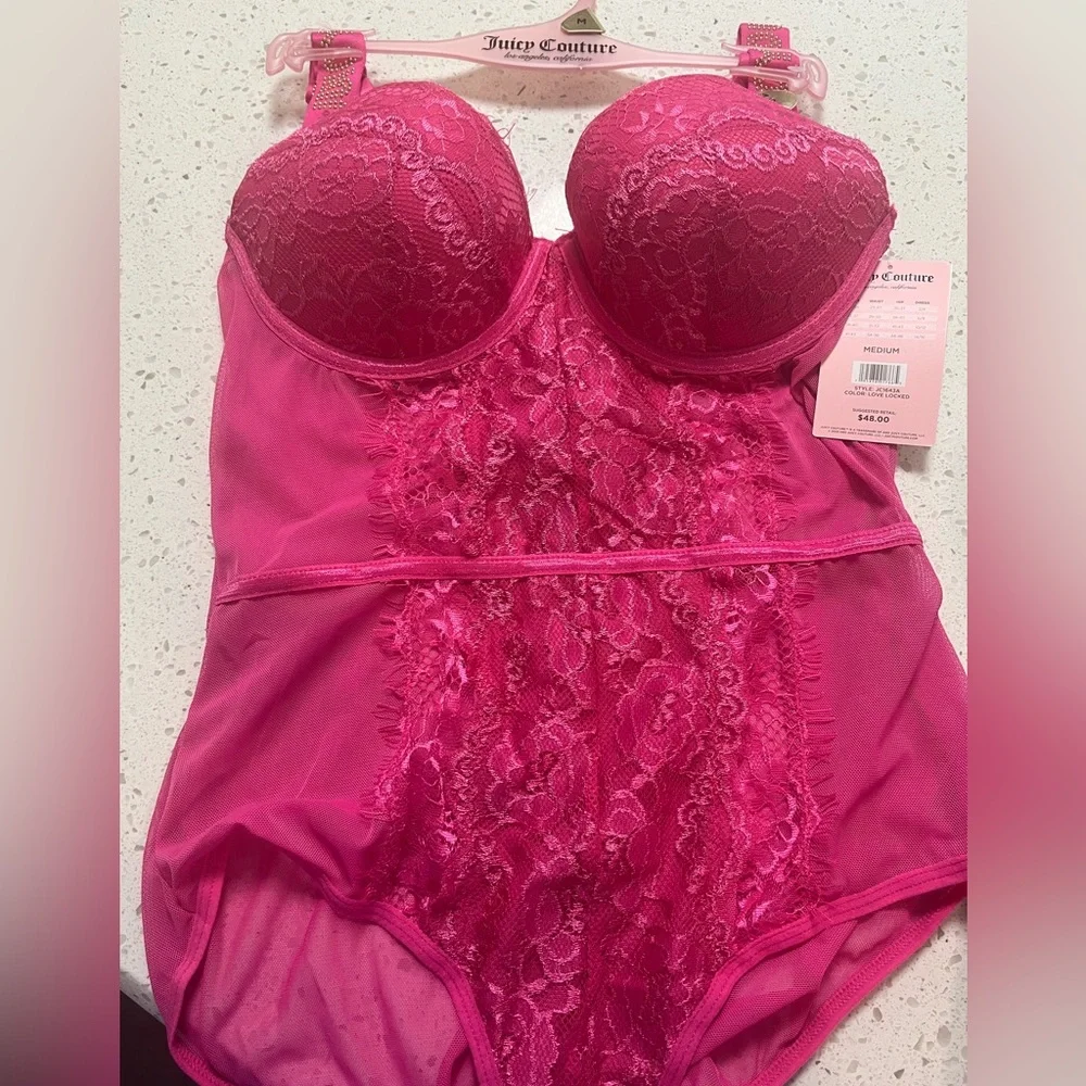 Juicy Couture  - push-up lace&mesh Bodysuit pink‎